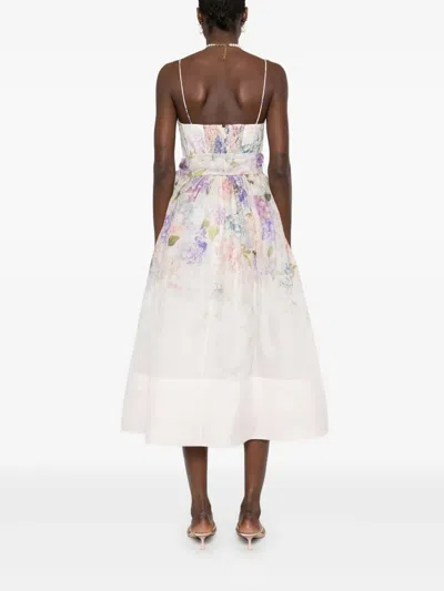 Zimmermann Dawning Floral Belted Midi Dress In Multi Hydrangea