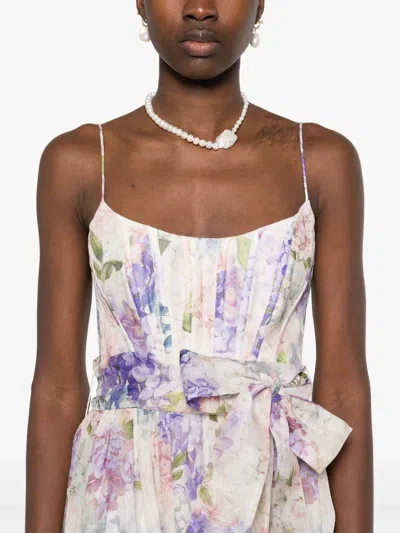 Zimmermann Dawning Floral Belted Midi Dress In Multi Hydrangea