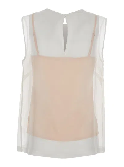 P.a.r.o.s.h White Blouse With Semi-transparent Design And Round Neckline In Cream