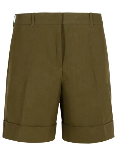 Jil Sander Linen Shorts With Pockets And Cuffed Hem In Green