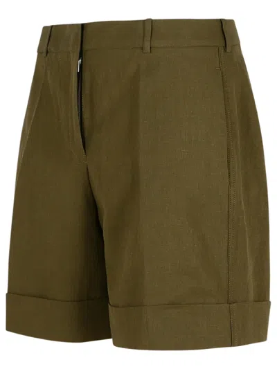 Jil Sander Linen Shorts With Pockets And Cuffed Hem In Green