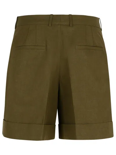 Jil Sander Linen Shorts With Pockets And Cuffed Hem In Green