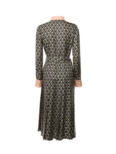 Valentino Este\n\nmidi Twill Dress With All The In Black, Cream