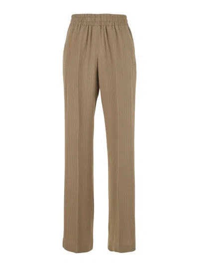 Golden Goose 'brittany' Beige Pants With Logo Charm Detail On The Rear And All-over Striped Motif In Viscose Blen In Travertine