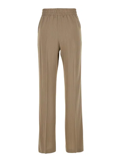 Golden Goose 'brittany' Beige Pants With Logo Charm Detail On The Rear And All-over Striped Motif In Viscose Blen In Travertine