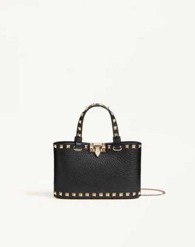 Valentino Garavani Rockstud Mini Shopping Bag In Grainy Calfskin Woman Black Uni