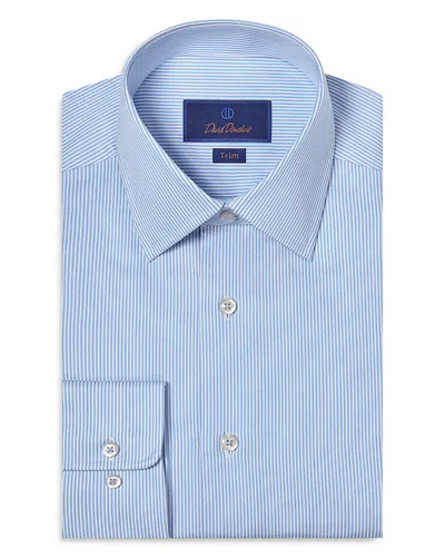 David Donahue Slim Fit Pinstripe Cotton Twill Dress Shirt In White/blue