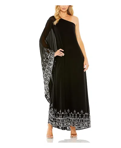 Mac Duggal One Shoulder Embellished Trapeze Gown In Black Silver