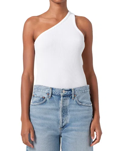 Agolde One-shoulder Ribbed Sleeveless Top In White