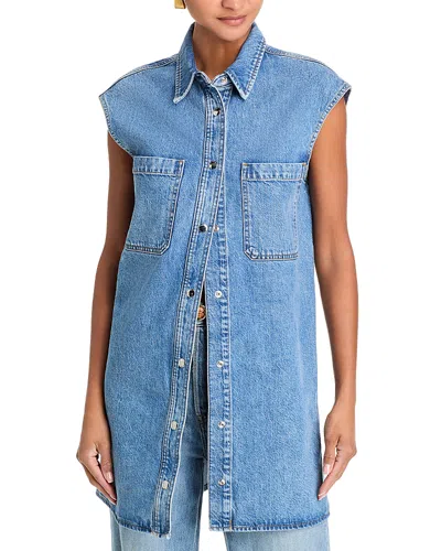 Frame The Sleeveless Denim Mini Shirtdress In Blue