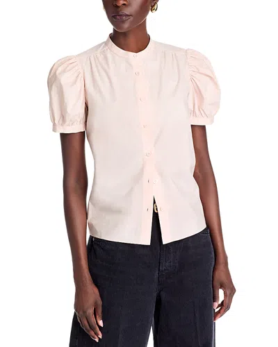 Frame The Gathered Short Sleeve Button-up Shirt In White