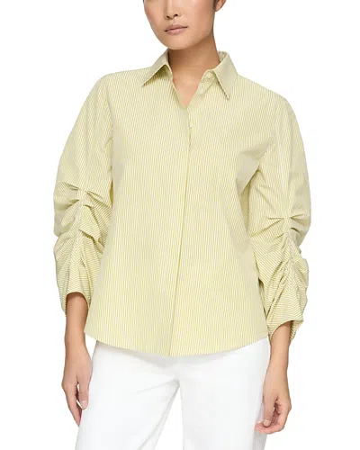 Lafayette 148 Ruched-sleeve Button-down Shirt In Chartreuse
