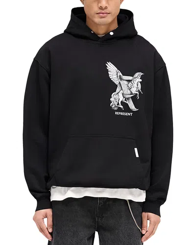 Represent 'elegance Unicorn' Black Hoodie With Logo Print On The Front And Maxi Print On The Rear In Jet Black