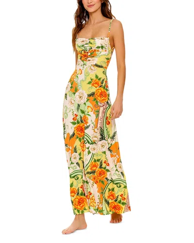 Agua Bendita Arista Ete Strapless Maxi Cover-up Dress In Green Multicolor