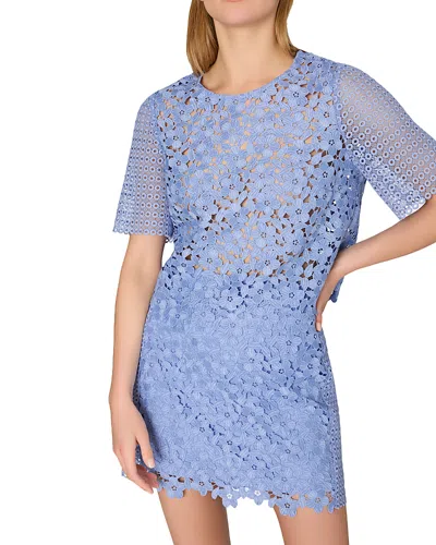 Milly Floral Geo Combo Lace Short Sleeve Top In Sky Blue