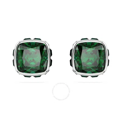 Swarovski Rhodium Plated Square Cut Color Birthstone Stud Earrings In Silver Tone