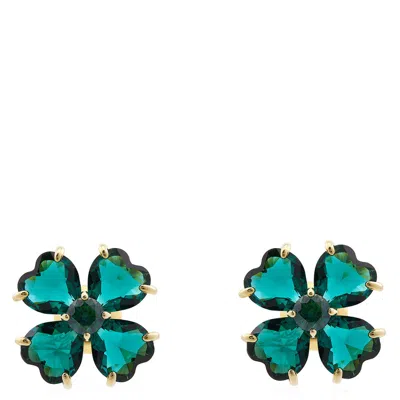 Swarovski Idyllia Pierced Earrings Stud Clover Gold Shiny Green In Silver Tone