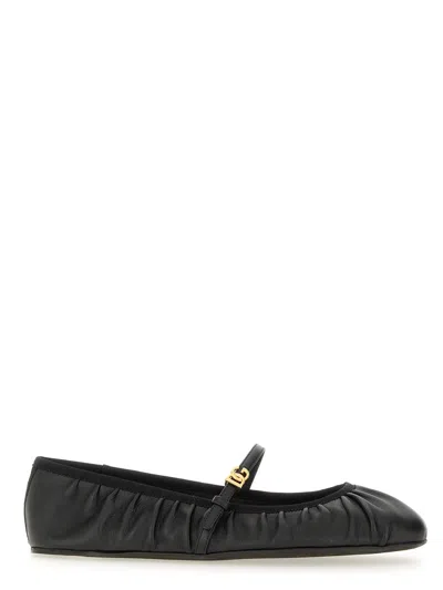 Dolce & Gabbana 5mm Criss Cross Nappa Ballerina Flats In Black