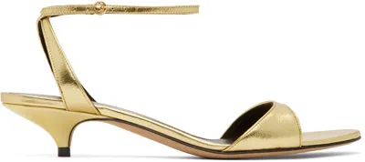 The Row Vika Ankle Strap Kitten Heeled Sandals In Gold Leather In Gold Gold