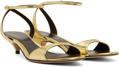The Row Vika Ankle Strap Kitten Heeled Sandals In Gold Leather In Gold Gold