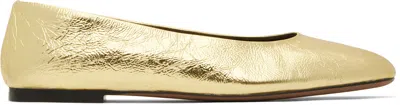 The Row Square Laminated Leather Ballerina Flats In Dorado