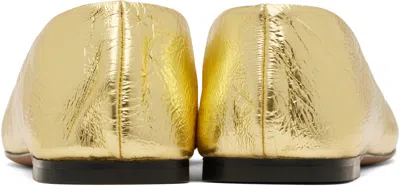 The Row Square Laminated Leather Ballerina Flats In Dorado