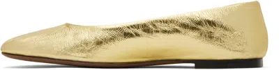 The Row Square Laminated Leather Ballerina Flats In Dorado