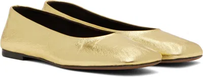 The Row Square Laminated Leather Ballerina Flats In Dorado