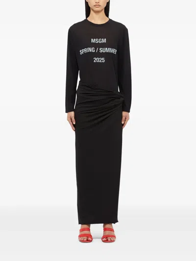 Msgm Draped Maxi Skirt In Black