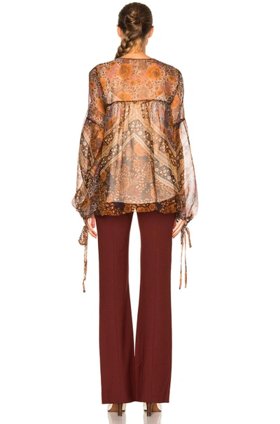 Shop Chloé Foulard Silk Crepon Top In Orange & Multi