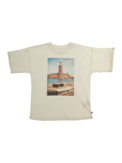 Mini Rodini City Hall White Crewneck T-shirt With Maxi Print On The Front In Cotton Boy In White