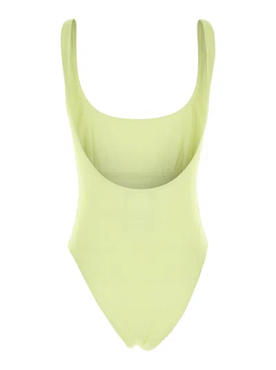 Versace Yellow One-piece Swimsuit With Medusa Print And Logo Lettering On The Front In Yellow