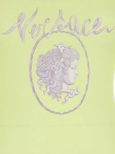 Versace Yellow One-piece Swimsuit With Medusa Print And Logo Lettering On The Front In Yellow