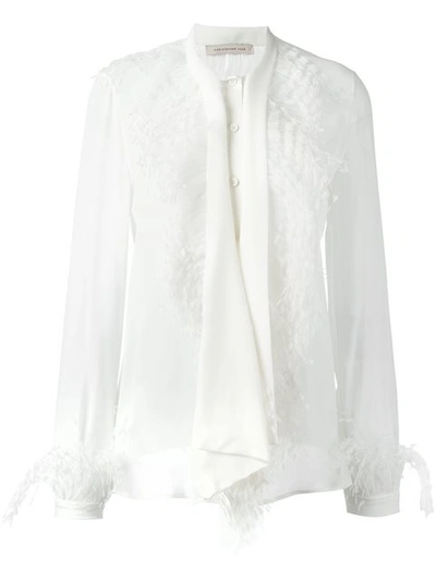 Christopher Kane Tie-neck Feather-embellished Silk Blouse In White