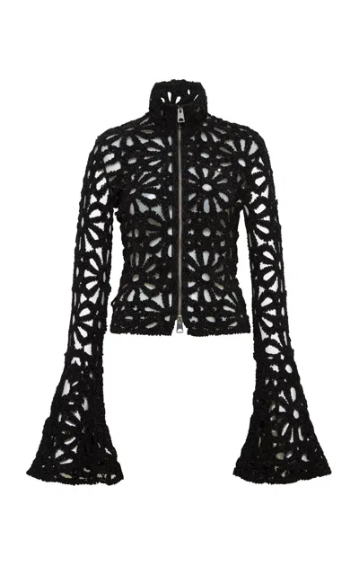 Siedres Jun Embroidered Zip-up Top In Black
