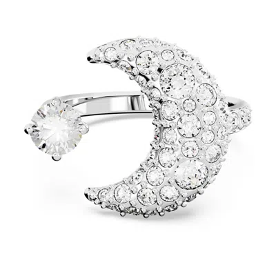 Swarovski Luna Motif Ring Small Rhodium Shiny Clear In Silver Tone