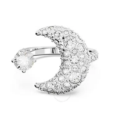 Swarovski Luna Motif Ring Small Rhodium Shiny Clear In Silver Tone