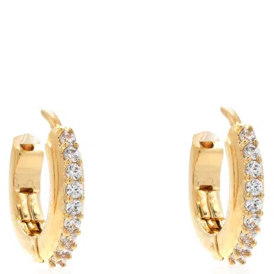 Swarovski Matrix Pierced Earrings Mini Hoop Gold Shiny Clear In Silver Tone