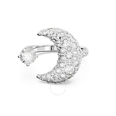 Swarovski Luna Motif Ring Small Rhodium Shiny Clear In Silver Tone