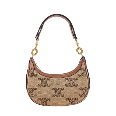 Celine Women Ava Medium Strap Shoulder Bag Raffia Natural With Logo