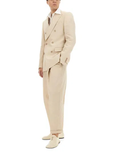 Dolce & Gabbana Pant Canvas Sand Front Pleated In Beige