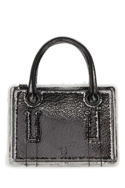 Dentro Mini Leather Handbag With Silver Finishing In Grey