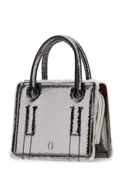 Dentro Mini Leather Handbag With Silver Finishing In Grey