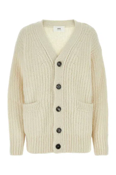 Ami Alexandre Mattiussi Ami Paris Ivory Alpaca Blend Cardigan In Beige O Tan