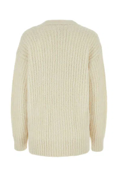 Ami Alexandre Mattiussi Ami Paris Ivory Alpaca Blend Cardigan In Beige O Tan