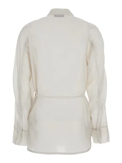 Low Classic White Shirt With Classic Collar And Rear Strap In Tech Fabric Woman In Grey