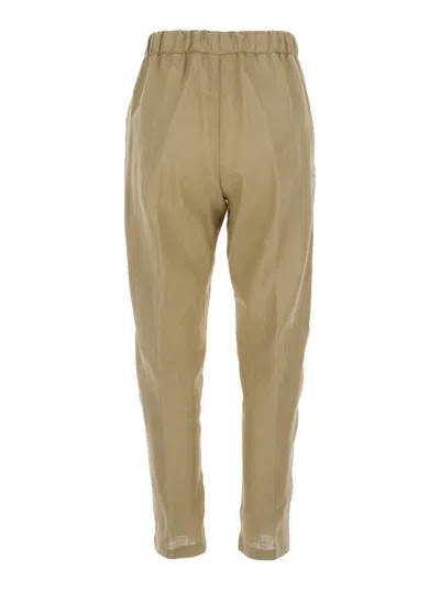 Semicouture Beige Pants With Elastic Waist With Drawstring In Linen Woman In Beige