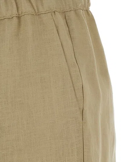 Semicouture Beige Pants With Elastic Waist With Drawstring In Linen Woman In Beige