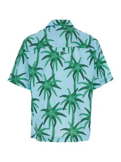 Jacquemus Short-sleeved Shirt With Tropical Palm Tree Print In Blue