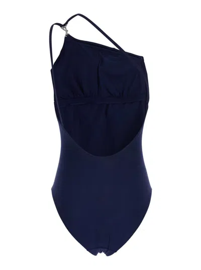 Tory Burch Blue One-shoulder Swimsuit With U-neck On The Back In Tech Fabric Woman In Blue